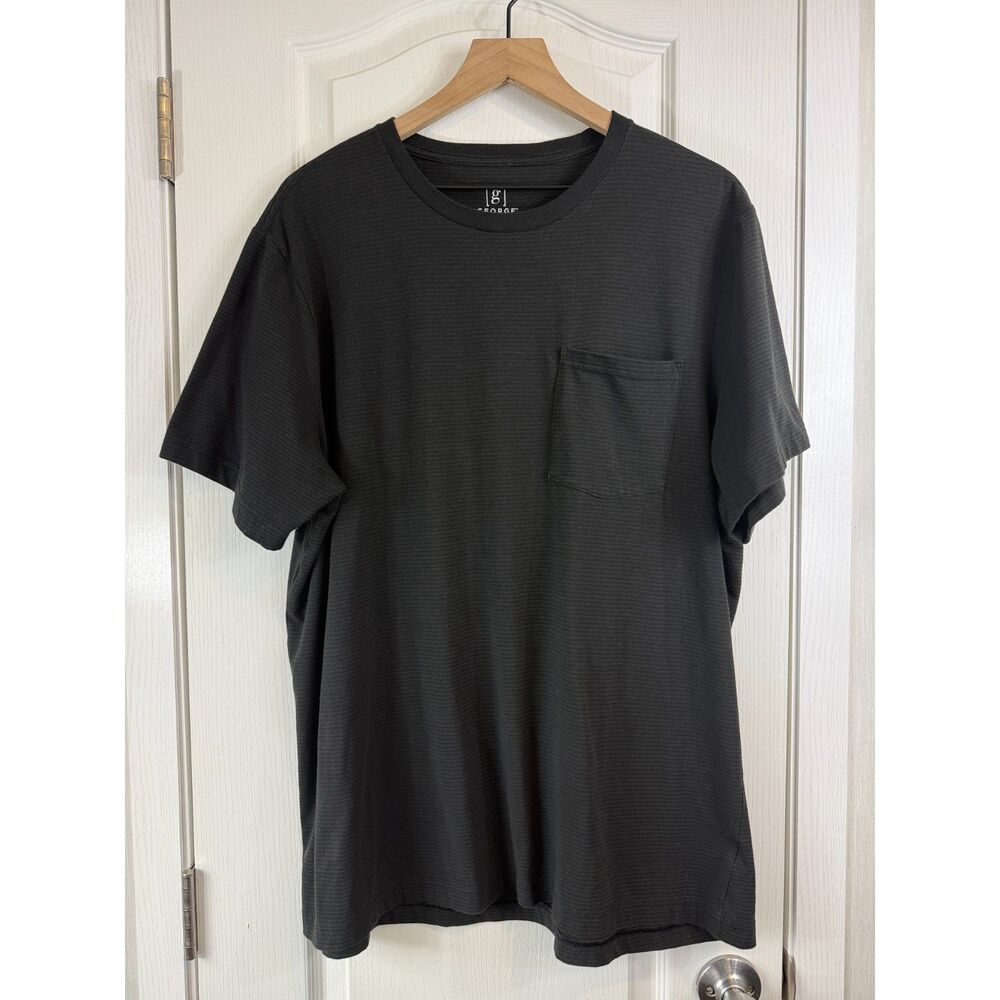 George Men’s XL Black Striped Pocket T-Shirt Short Sleeve Crew Neck